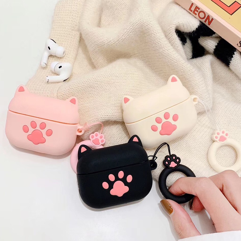 Vỏ bảo vệ hộp sạc tai nghe Airpods Pro 3 Pro Bluetooth không dây bằng silicon hình chân mèo dễ thương