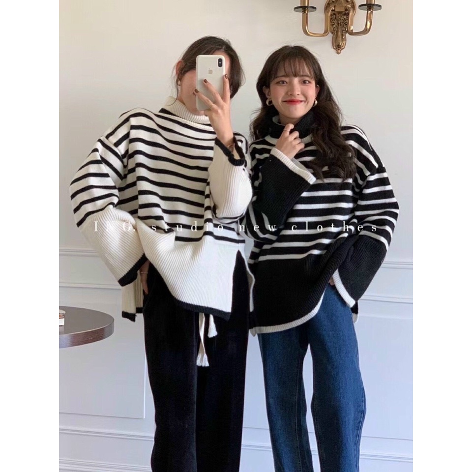 Áo len kẻ cao cổ hàn quốc CEN FASHION