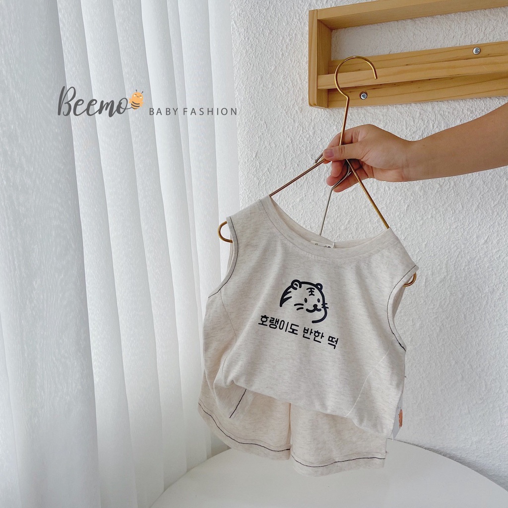 Bộ quần áo cotton bé trai sát nách chữ nổi Beemo - 21B117