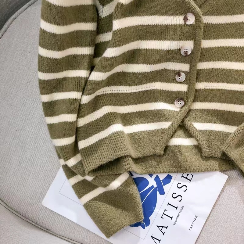 Áo Khoác cardigan Dệt Kim Tay Dài Dáng Rộng Cổ Chữ V Họa Tiết Kẻ Sọc Thời Trang Mùa Thu Cho Nữ