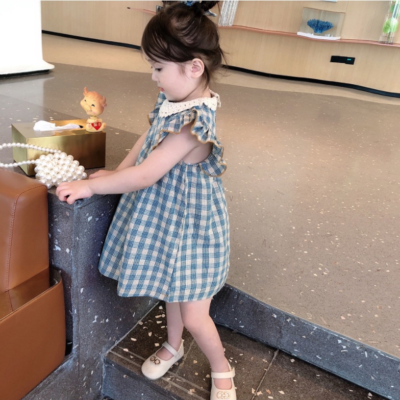 Hàng Có Sẵn Đầm Ngắn Tay Họa Tiết Ca Rô Một Mảnh Thời Trang Mùa Hè Phong Cách Hàn Quốc Cho Bé Gái