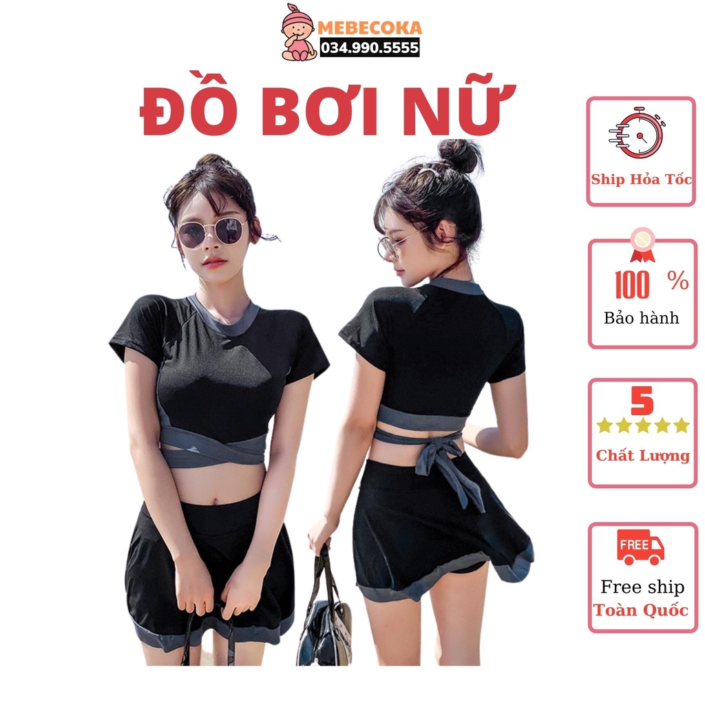 BIKINI LOẠI ĐẸP, Bộ Bikini 2 mảnh đẹp quần giả váy ngắn tay mặc đi biển đi bơi hàng Cao Cấp Loại 1