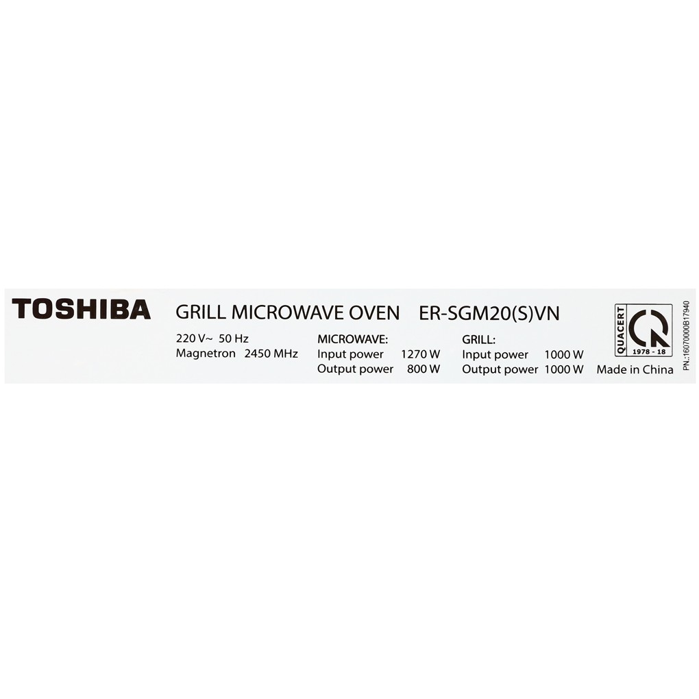 Lò vi sóng Toshiba (Nhật Bản) ER-SGM20(S)VN 20 lít có nướng (Bảo hành 12 tháng)