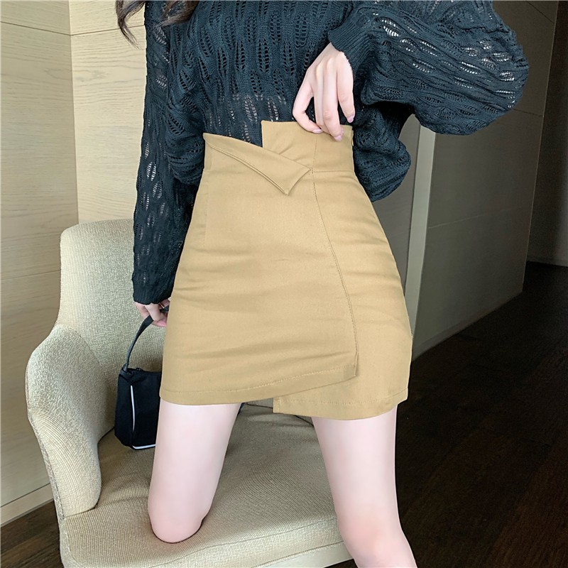 Xiaozhainv Chân váy mini ôm dáng lưng cao không đối xứng phong cách thời trang Hàn Quốc cho nữ