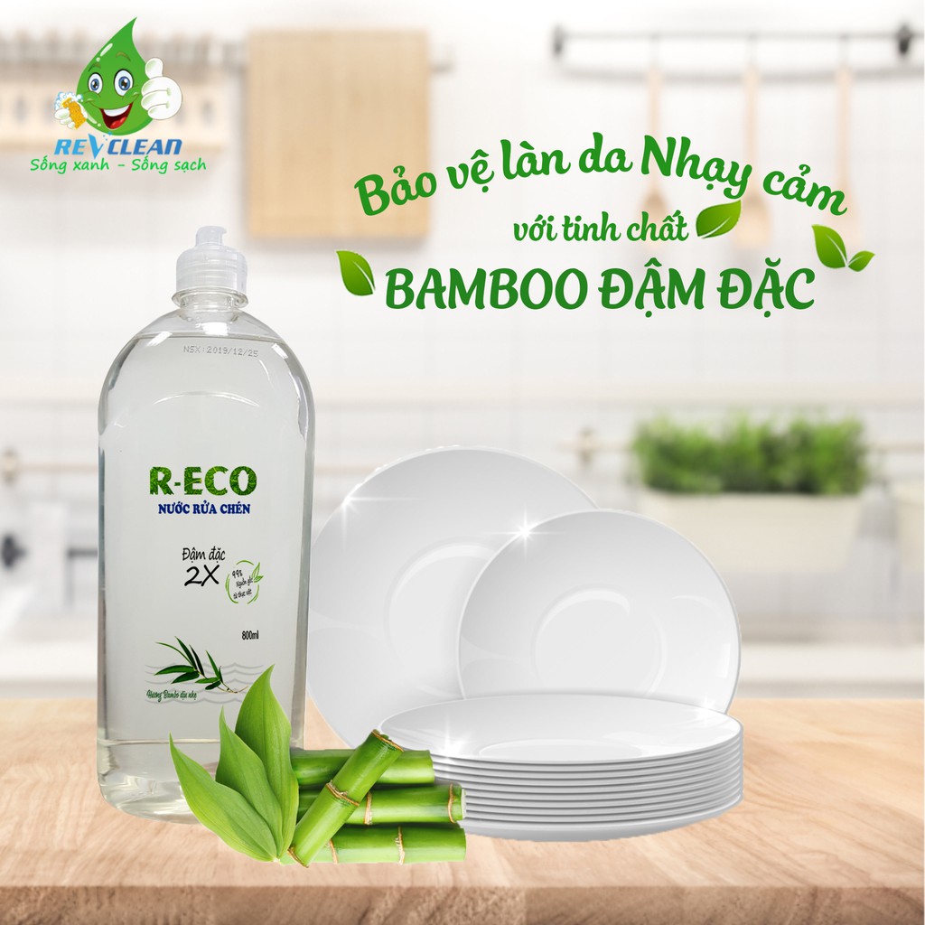 Nước rửa chén Hữu cơ từ tinh dầu thiên nhiên R-ECO– Sạch nhanh ,không nhớt, không lưu hương trên bát đĩa 800ml