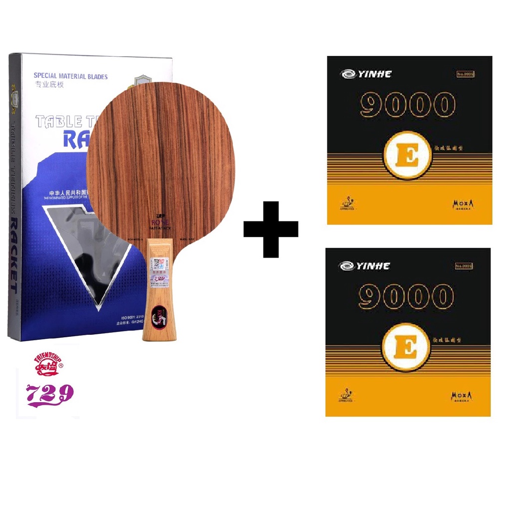 Combo vợt bóng bàn gồm cốt vợt 729 ROSE 5 và hai mặt vợt YINHE 9000E