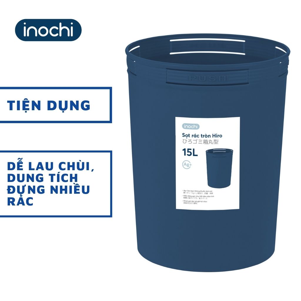 Sọt Rác Nhựa Tròn INOCHI 15 Lít Thiết Kế Không Nắp Nhỏ Gọn, Đựng Rác Gia Đình, Văn Phòng, Khách Sạn Tiện Lợi