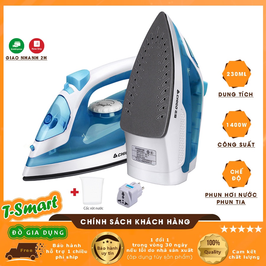 Bàn Là, Ủi Hơi Nước Cầm Tay Gia Đình Cao Cấp 230ML Tiện Dụng - Công Suất 1400W (Tặng ổ 3 chân sang 2 chân)