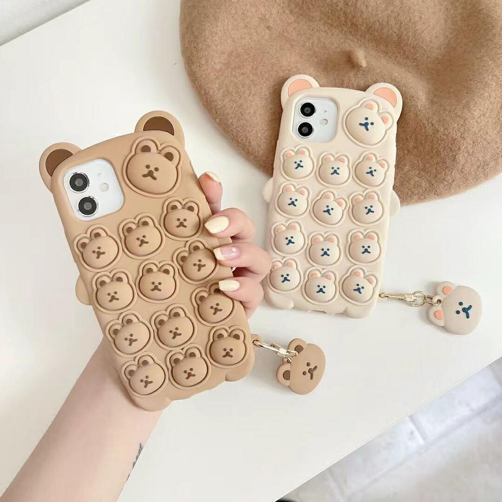 Ốp điện thoại họa tiết gấu 3d đáng yêu có dây đeo tiện lợi cho IPhone 11 12promax 7Plus X Xs Max XR 8 7 SE2020