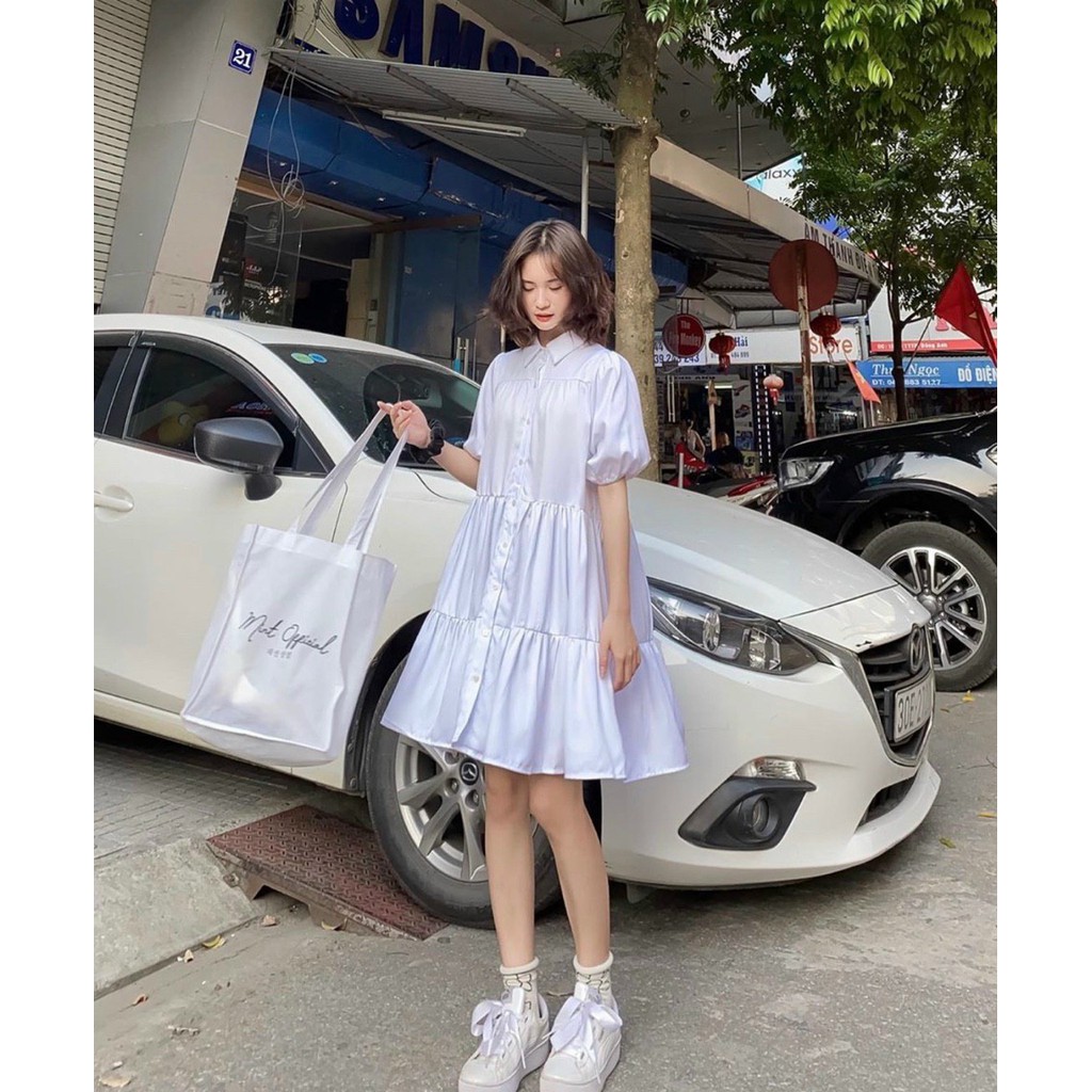 [NNY CLOTHING] VÁY BABYDOLL CỔ SƠ MI TRẮNG BAMBI DRESS - V007