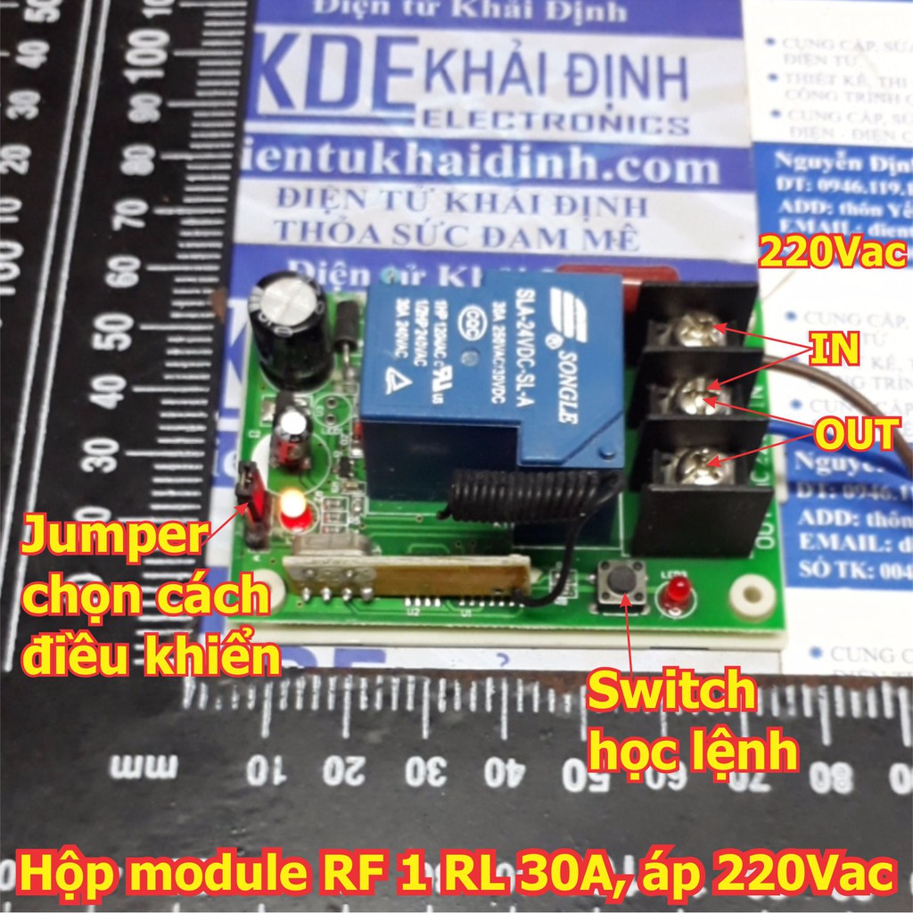 hộp module RF 1 RELAY 30A input 220vac, remote 2 kênh, nhiếu chế độ KDE2098