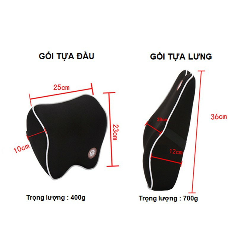 Bộ tựa lưng + gối cao su mềm dùng trên ghế ô tô ghế văn phòng