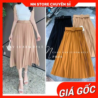 Chân váy xếp li nữ kèm dây nịt 🛑 Chân váy dài nữ chất vải mềm mịn kèm dây nịt xinh xắn PH08
