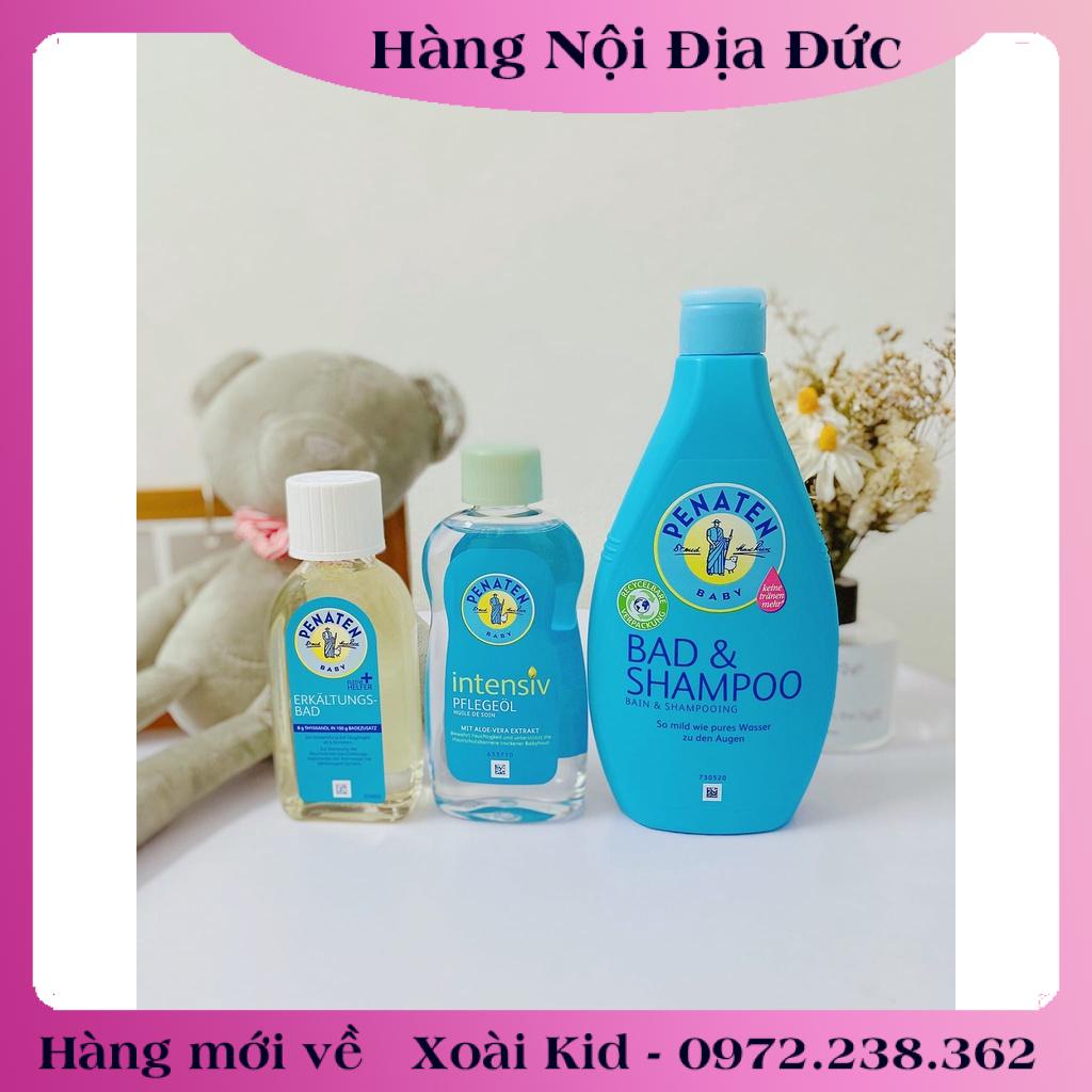 Bộ sữa tắm gôi, kem dưỡng da, tinh dầu tràm tắm, kem hăm, tinh dầu masage Penaten của Đức cho bé