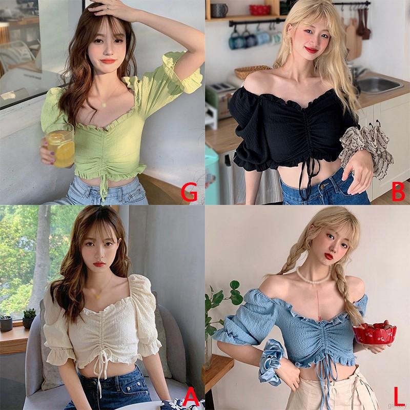 Áo Croptop Trễ Vai Màu Trơn Phong Cách Hàn Quốc | BigBuy360 - bigbuy360.vn