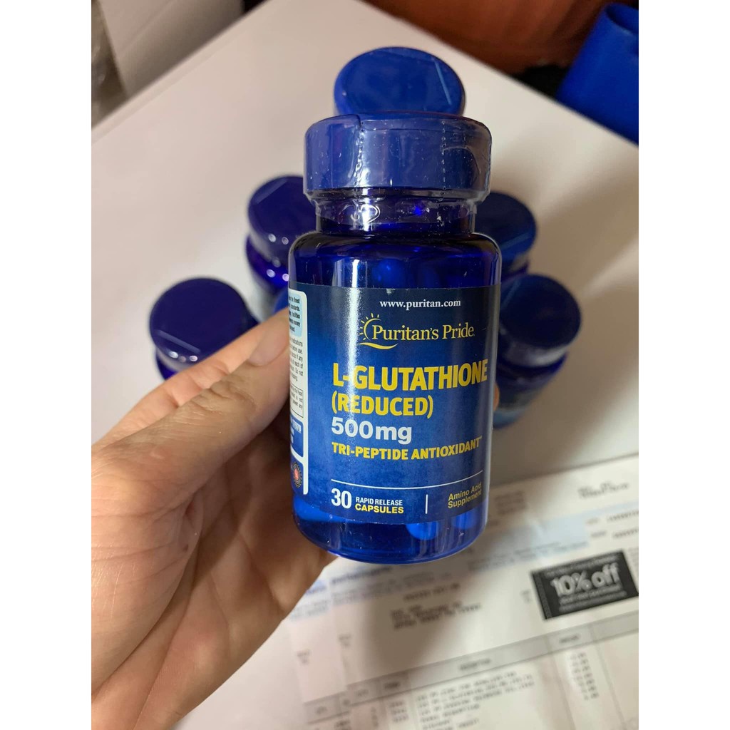 Glutathone 500ng , Viên uống trắng da, Tăng Cường Miễn Dịch , Reduced 500mg  Puritan’s Pride L-Glutathione 500mg 30 Viên