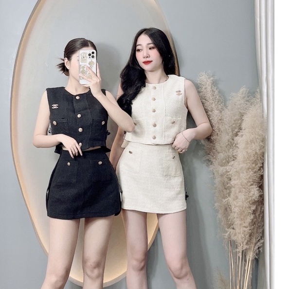 Set váy nữ áo croptop mix chân váy uzzang I Trần Hân Shop 4012419