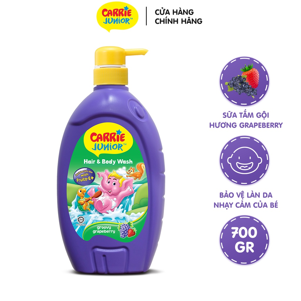 Combo 2 Sữa Tắm Gội cho bé Carrie Junior Hương Grapberry+Bacbuster Hương Blueberry (700/chai)