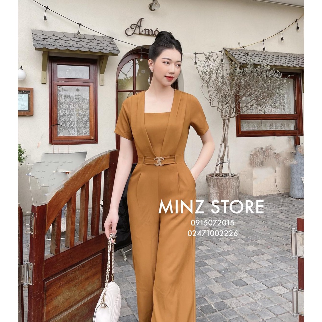 Jumpsuit cổ vuông vạt chéo đai liên