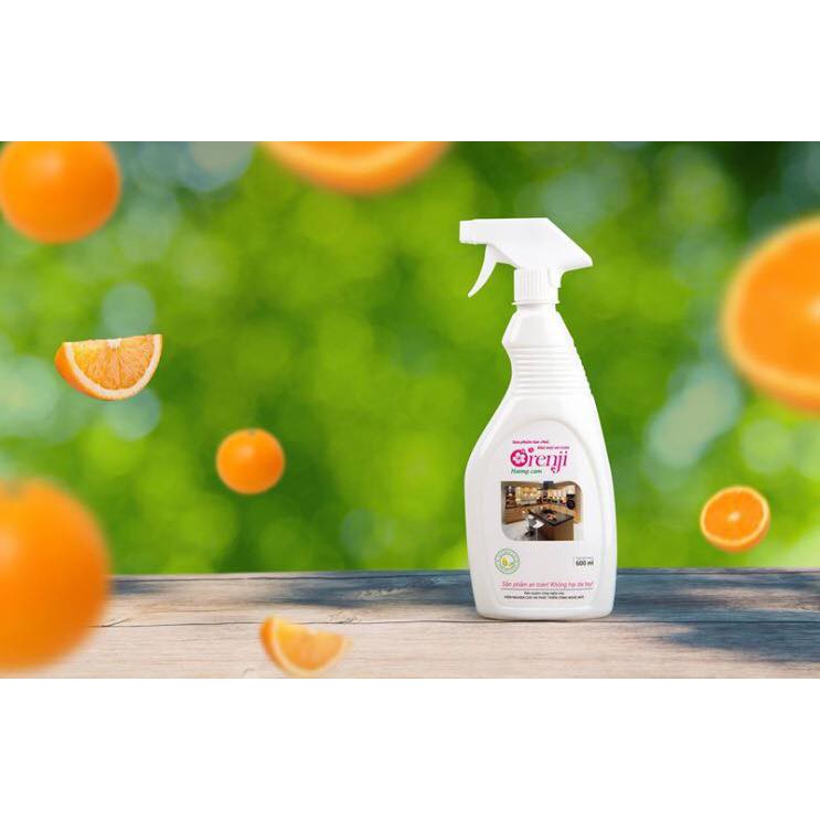 Nước lau bếp an toàn không hoá chất, tinh dầu Cam ORENJI, sạch dầu mỡ, chai 600ML