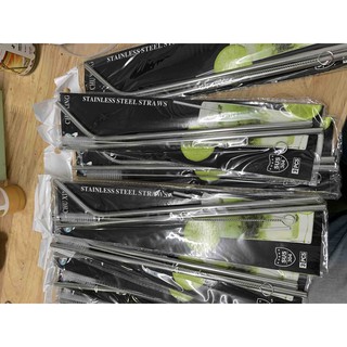 Ống hút inox 304, set 3 cây( cong, thẳng, cọ vệ sinh)