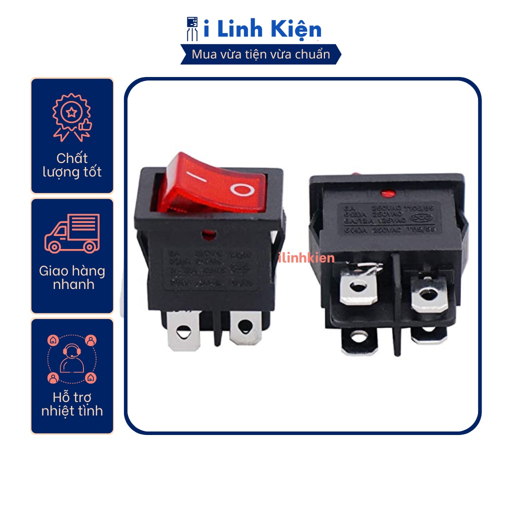 Công tắc bập bênh KCD1-104R 6A250V 15x21mm 4P có đèn