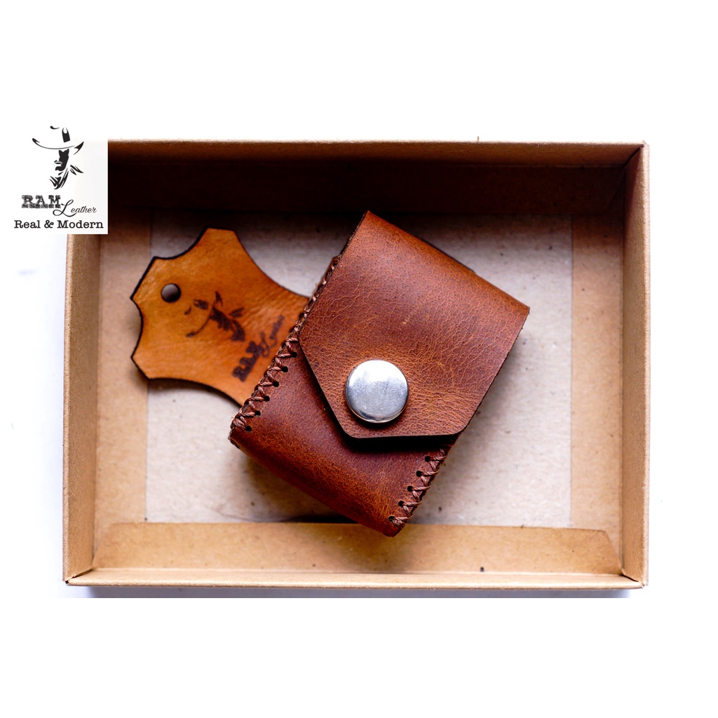 Bao Zippo Da Bò Thật RAM Leaher Màu Nâu Đỏ