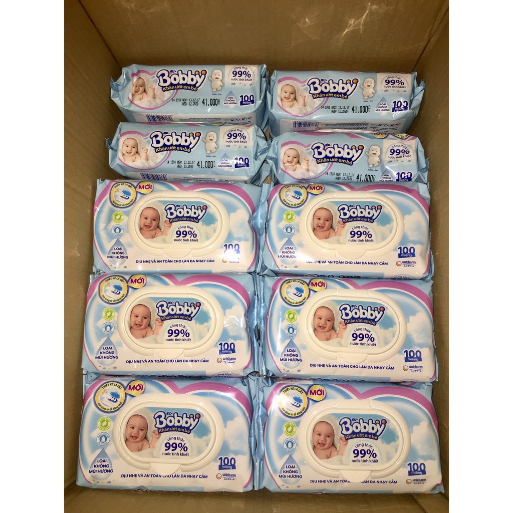 《HCM》Combo 10 gói khăn giấy ướt Bobby có mùi 100 tờ / không mùi 100 tờ / không mùi 80 tờ