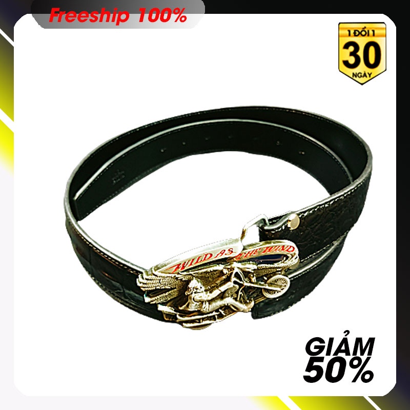 Thắt lưng nam da thật vân cá sấu lớp hai - khóa kim loại hình MOTO - Tặng đục bền đẹp kèm video sản phẩm