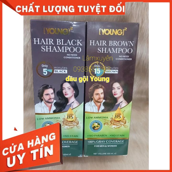 Dầu gội phủ bạc màu ĐEN_NÂU YOUNG 200MLphủ bạc hoàn toàn 100%đều màu,thiết kế thông minh,dễ thao tác,tiện dụng