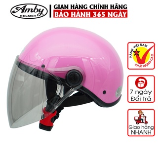 Mũ Bảo Hiểm Nửa Đầu Amby ST05, có kính dài che cả mặt, kiểu dáng thời trang cho nam và nữ - Hồng Nhạt