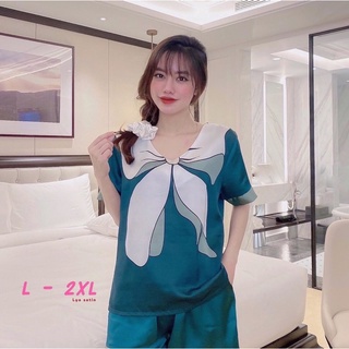 [BIGSIZE] bộ lụa satin quần đùi cổ tim mềm mịn mát