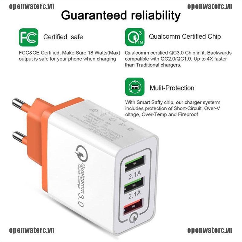 Cốc Sạc Nhanh 3 Cổng USB Hub 30W QC 3.0 2018