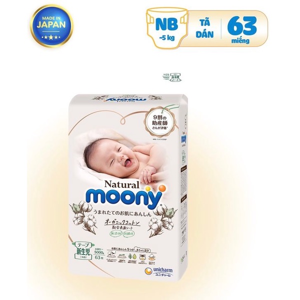 Tã/Bỉm Moony Natural nội địa Nhật Bông Organic dán/quần NB63/S58/M46/L38/L36/XL32