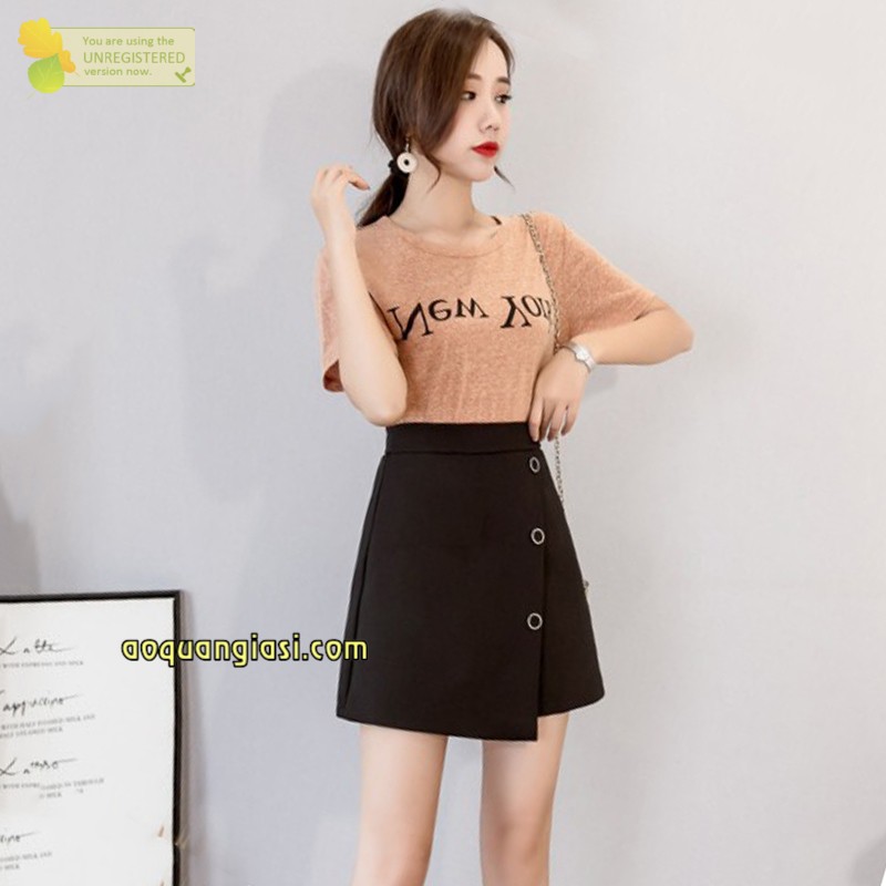 Quần giả váy nữ vạt xéo 3 vòng tròn màu đen size S,M,L AQGS MT921 rẻ đẹp chuẩn store hàn quốc freeship 50k