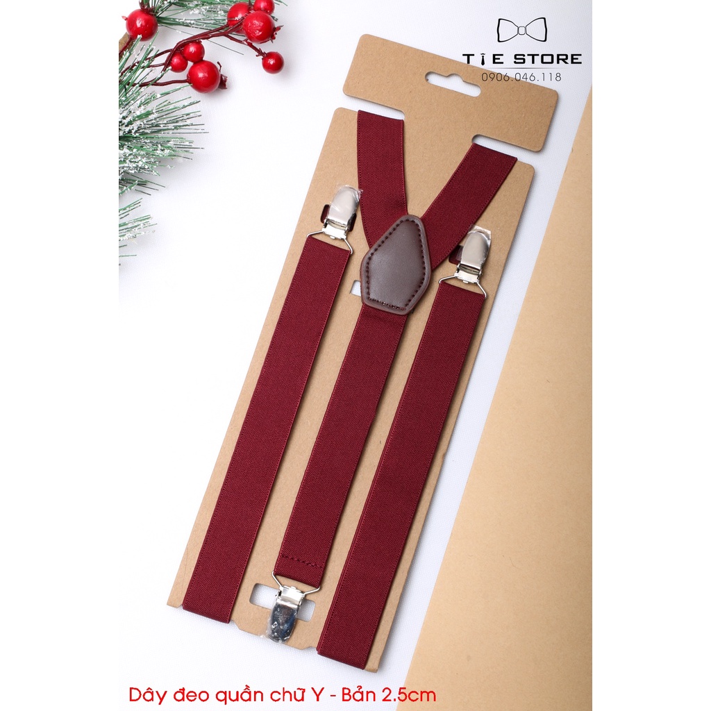 Đai Đeo Quần Nam Chữ Y cao cấp, bản nhỏ 2.5cm - Màu đỏ mận