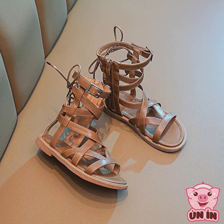 Giày Sandal chiến binh cho bé - Sandal cao cổ quai đan bé gái chất da PU siêu mềm êm chân chính hãng MG Baby V653