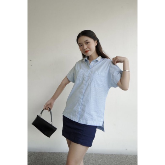 Sơ mi nữ kate vải mát vnxk, stripe blue t-shirt