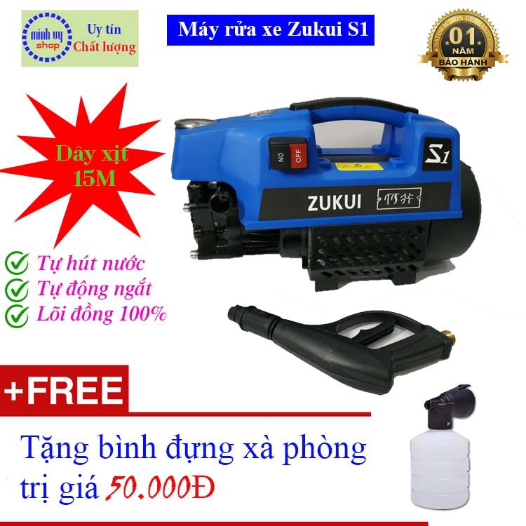 Máy rửa xe Zukui S1 - 2000W - tự hút nước - tự động ngắt -tặng bình xịt bọt tuyết
