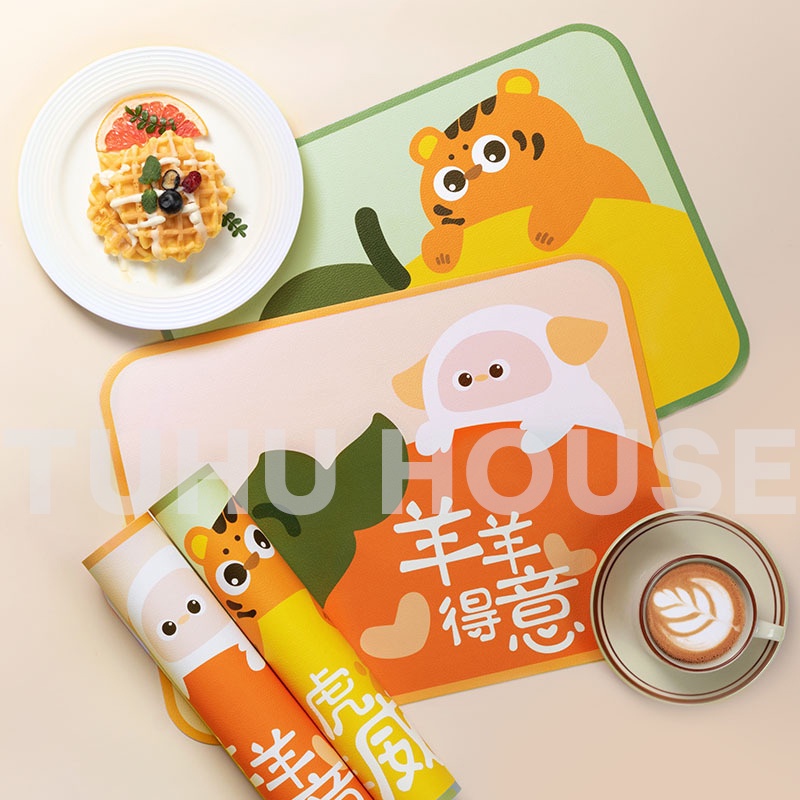 Tấm lót bàn ăn bằng da PU cách nhiệt, tấm thảm da trải bàn ăn hoạt hình chống trơn trượt – TUHUHOUSE