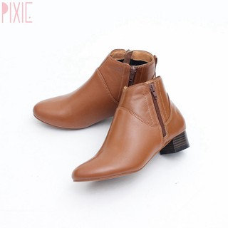 Giày Boot Thấp 3cm Cổ Ngắn 2 Dây Kéo Da Bò Thật Pixie P697