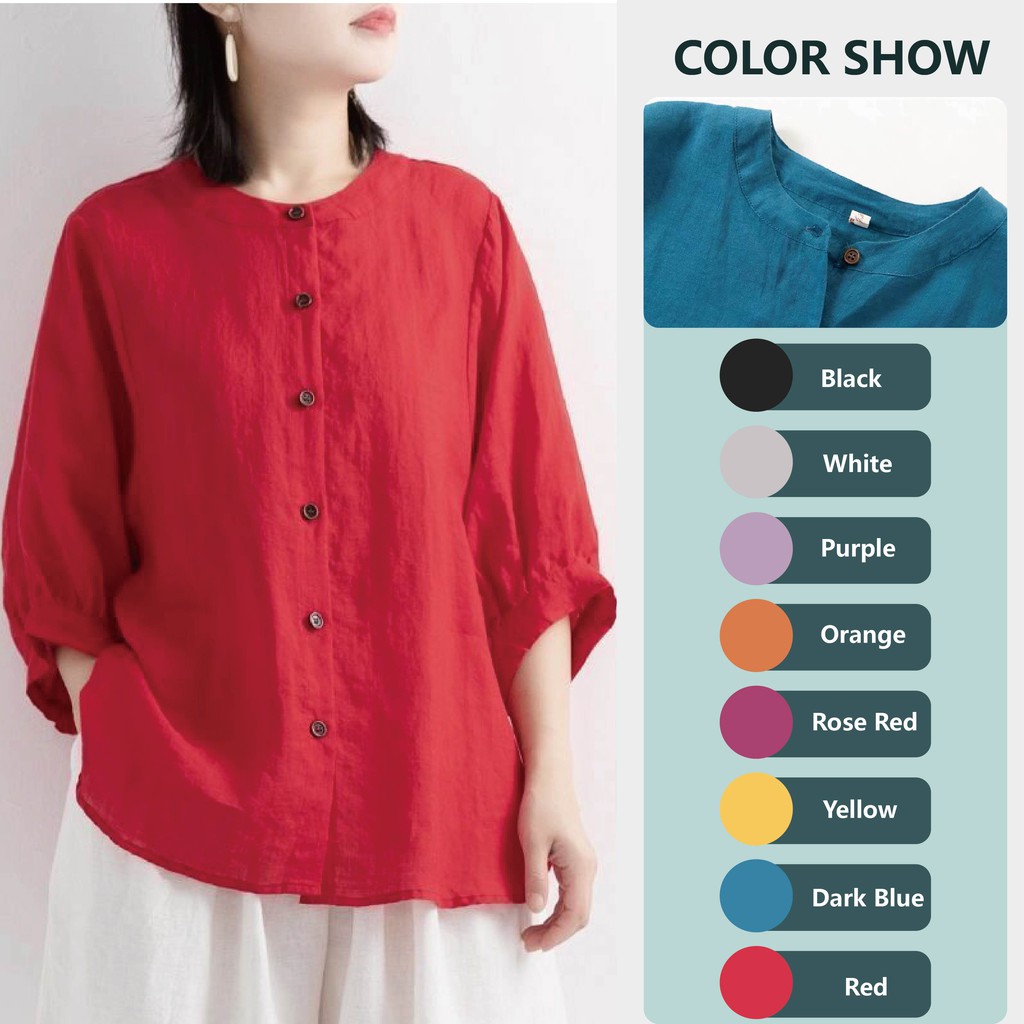 【🔥Spot sale🔥】【Eight colors】2021 Hot New Spring and Summer Retro Linen Short-Sleeve Shirt Top Women's Large Size Cotton Linen Casual Shirt Thin Loos