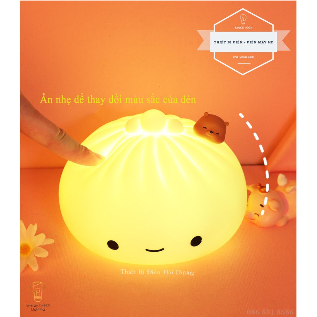 Đèn Ngủ Hình Bánh Bao - Chú Thỏ Xinh Xắn Siêu Dễ Thương - Bằng Silicone Mềm - Pin Sạc Tích Điện - Thay Đổi Nhiều Màu