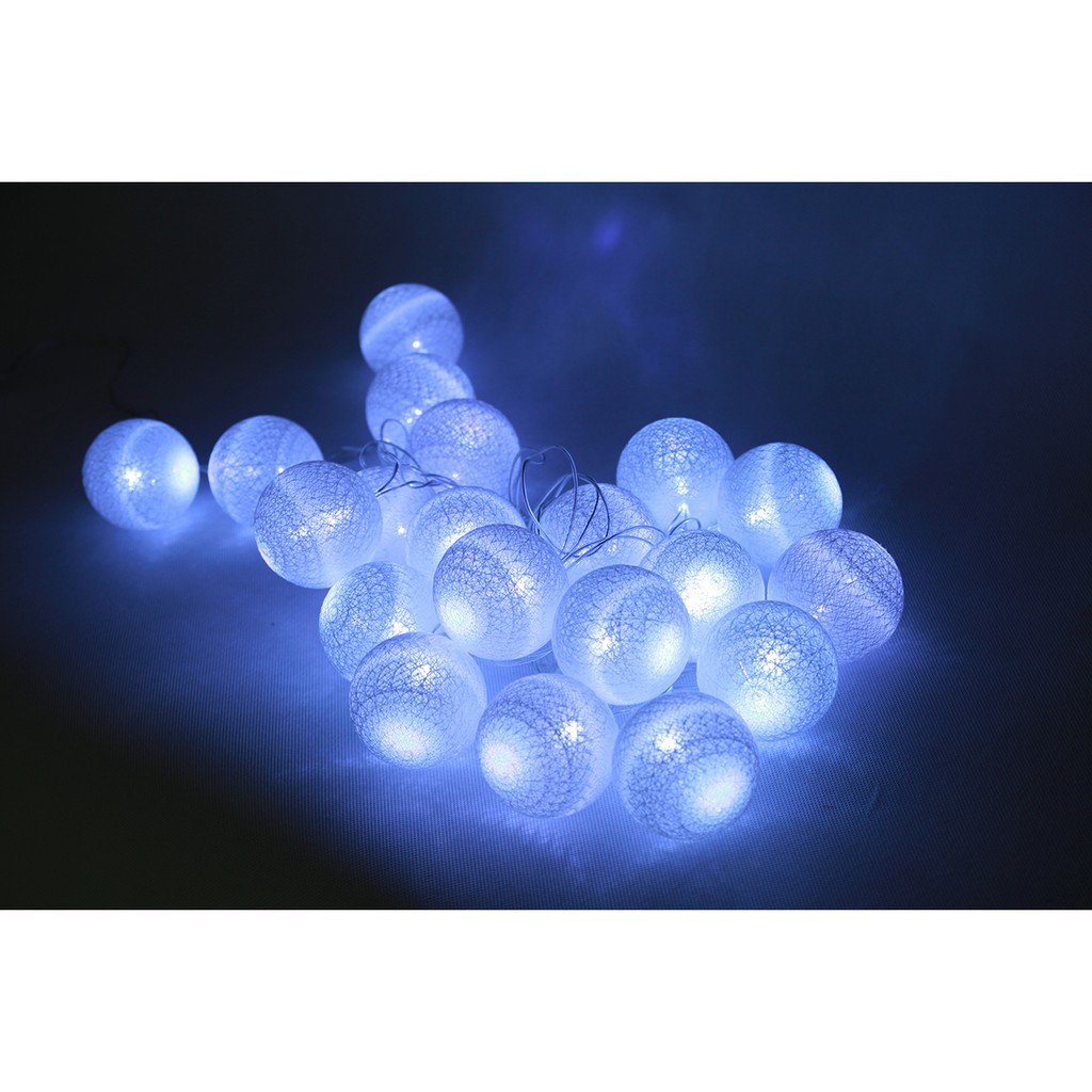 Dải đèn 20 bóng LED hình cầu mây xinh xắn dùng để trang trí nội thất- Màu Trắng