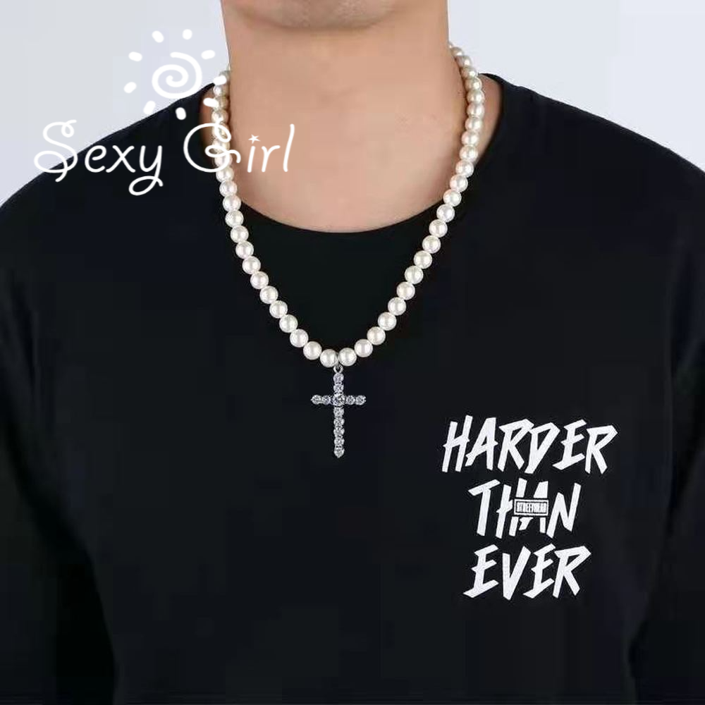 Dây chuyền chuỗi ngọc trai giả mặt thánh giá thời trang