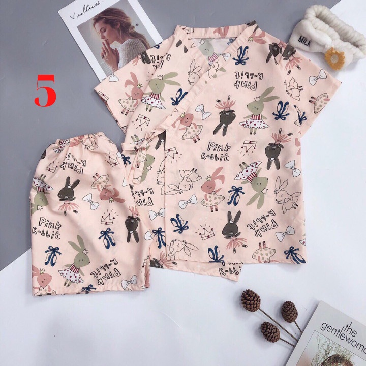 Bộ Kimono Cộc Tay Nữ ngắn siêu hot set pijama buộc nơ in hình chất mềm mịn mát cute YM45