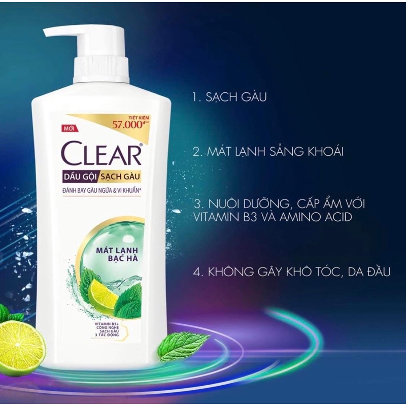 Dầu gội đầu clear sạch gàu ngứa và vi khuẩn suốt 24 Giờ 630g