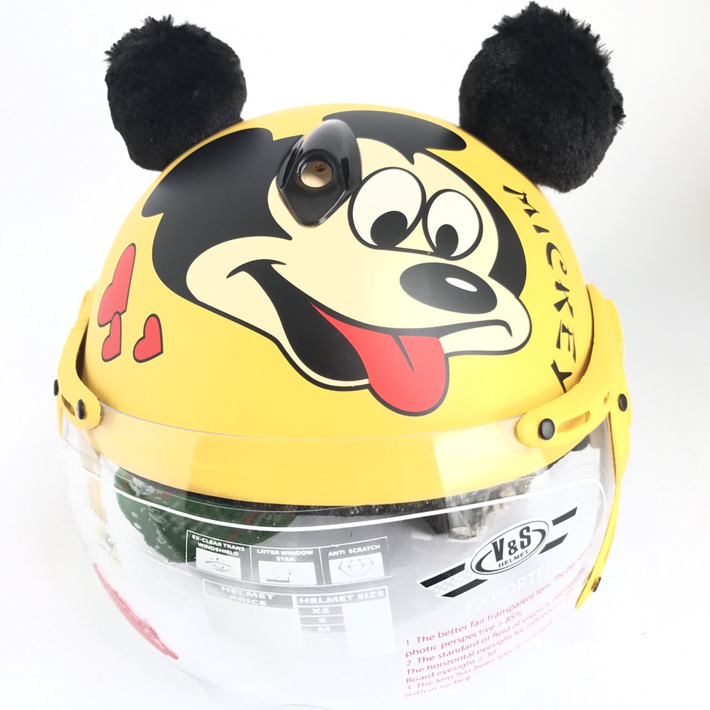 Mũ bảo hiểm trẻ em có kính V&amp;S Helmet Chuột Mickey vàng