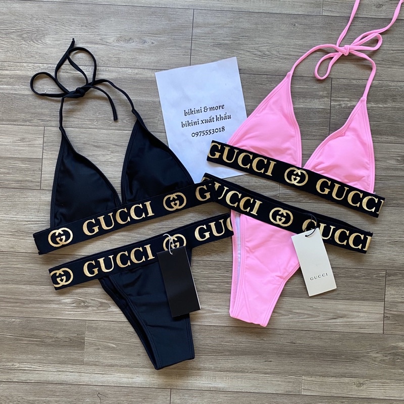 [BKN1300] &lt;BRAND&gt; SET BIKINI GCC HỒNG/ĐEN CẠP CHỮ QUẦN THONG/LỌT KHE