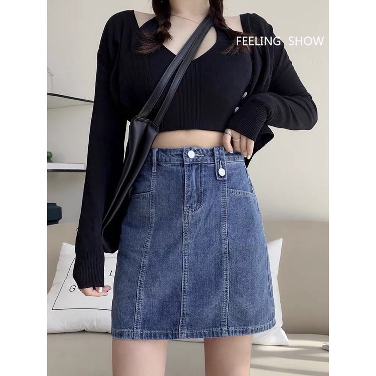 [60-90kg] Quần váy jean BIGSIZE lưng cao phom A, trên gối bên trong có quần short, co dãn mạnh 4345 MLJ 70kg 80kg